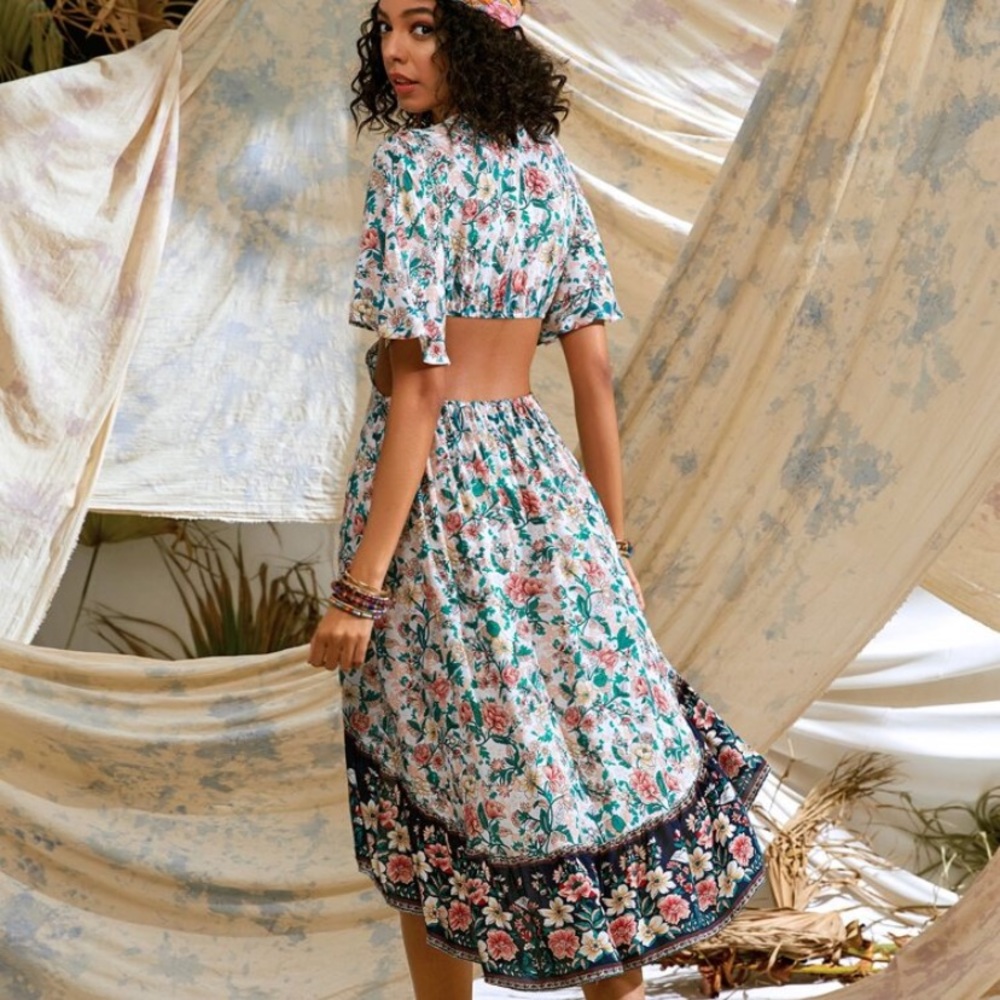 Floral Plunging Front Tie High Low Dress Size S - Picture 3 of 13